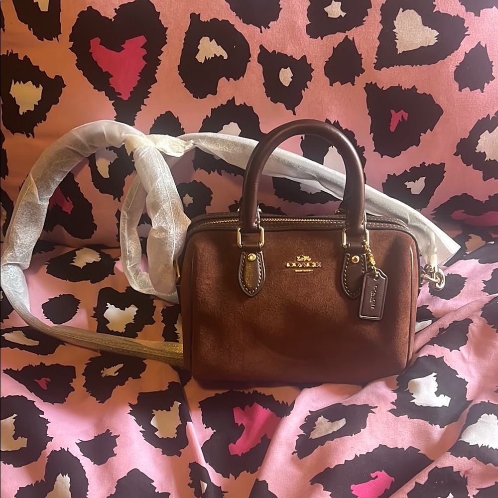 Coach Brown Suede Mini Rowan Handbag
